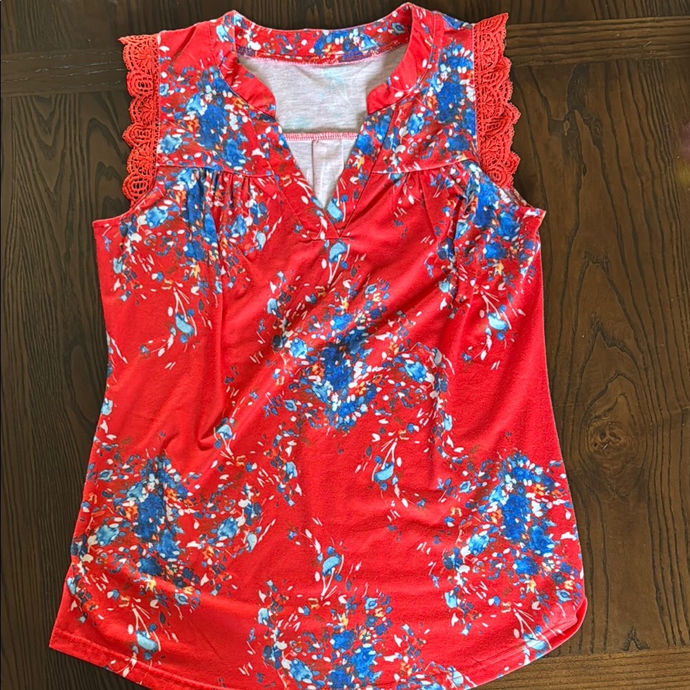 Floral Red Sleeveless Top